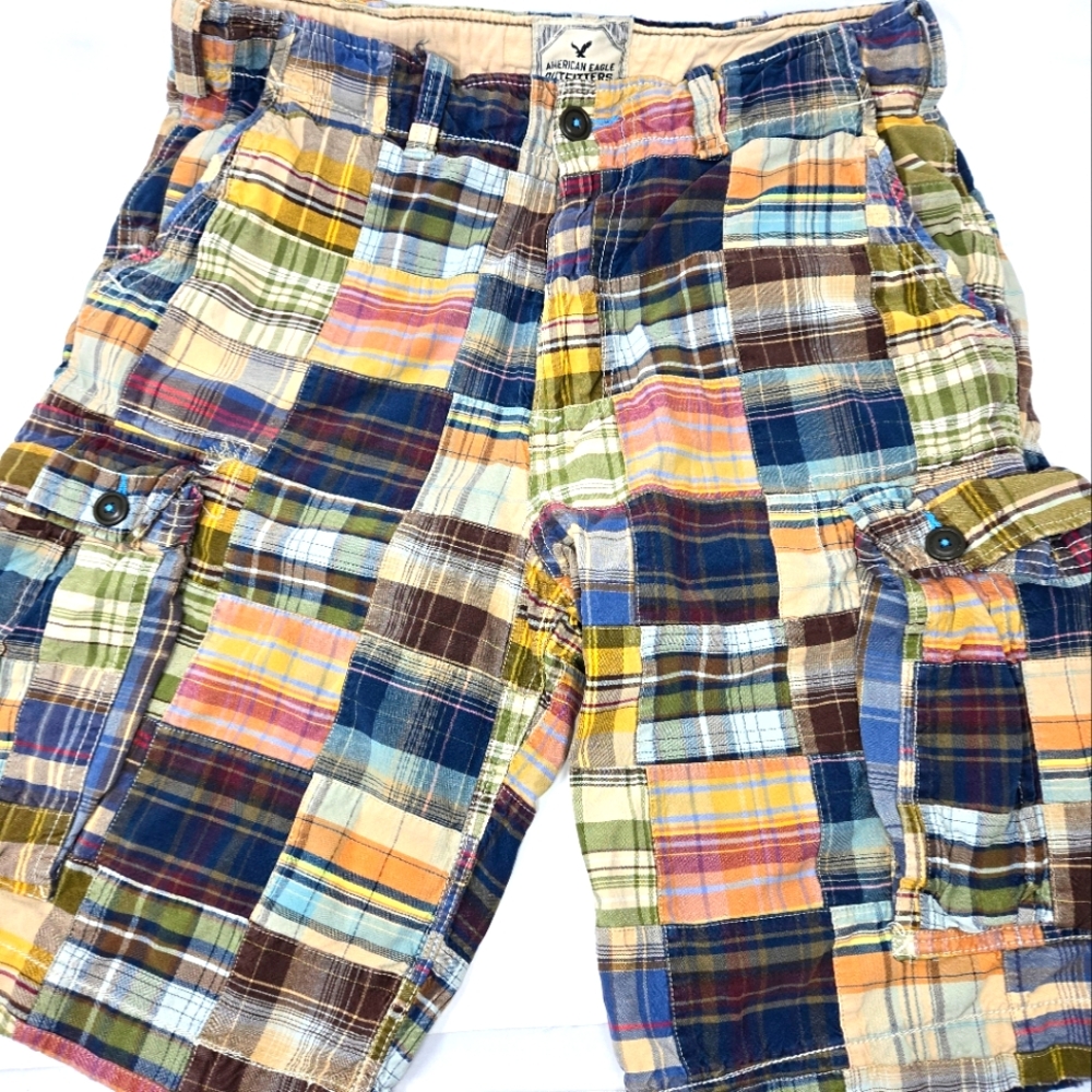 American Eagle Patchwork Cargo Shorts Size 34 Mul… - image 1